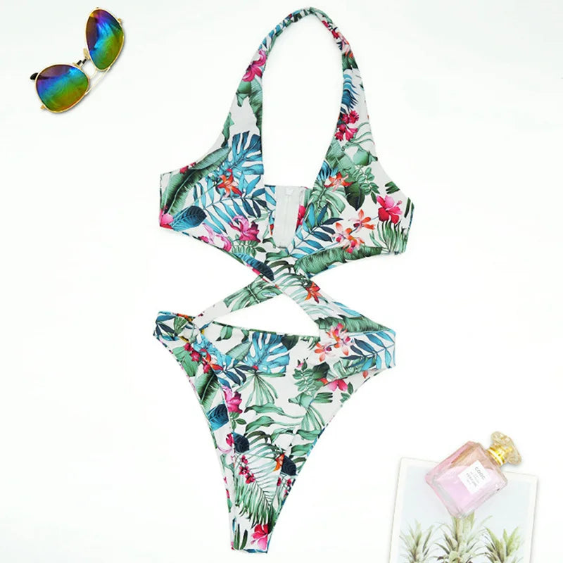 2025 Sexy High Cut Out Halter Female Swimwear One Piece Swimsuit Women Cross Bandage Monokini Bather Bathing Suit Swim Bodysuit