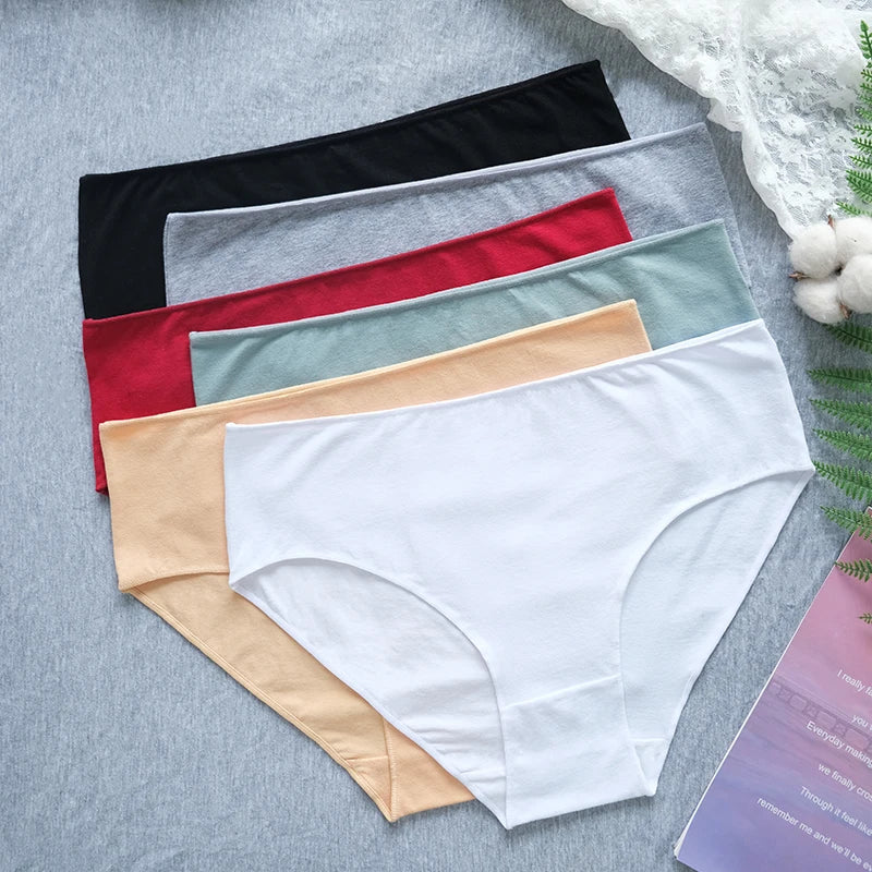 1 Pack Soft Cotton Briefs Women High Waist Panties Ladies Solid Color Women's Full Coverage Plus Size Lingerie M-2XL Intimates