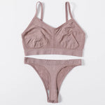 Women Seamless Bra And Panties Set Low Waist Thongs Female Comfort Non-wire Brassiere Sports Ribbed Underwear Set Sexy Lingerie