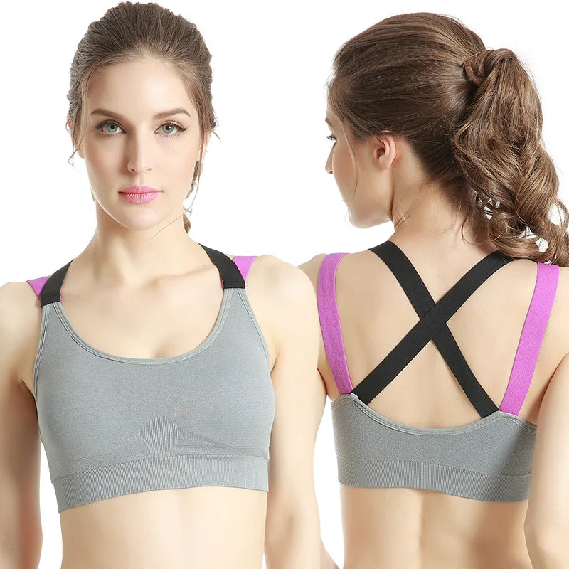 Women's Cross Back Sports Bra, Seamless Wireless Workout Top with Removable Pads for Yoga Running Gym