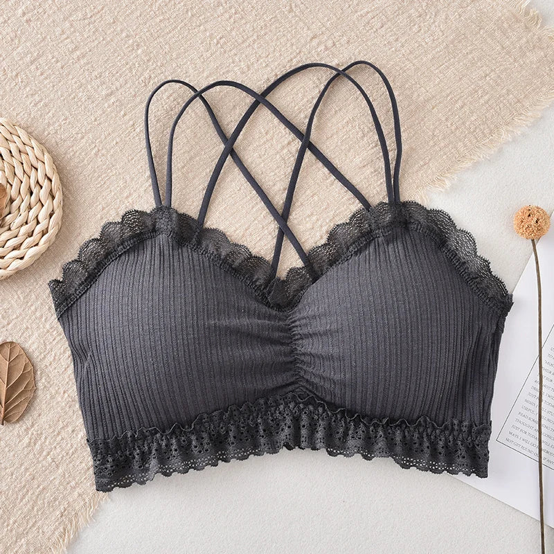 Sexy Bra Tube Top Lace Bralette Women Crop Top Female Sexy Lingerie Beauty Back Intimates Crop Top Seamless Padded Underwear