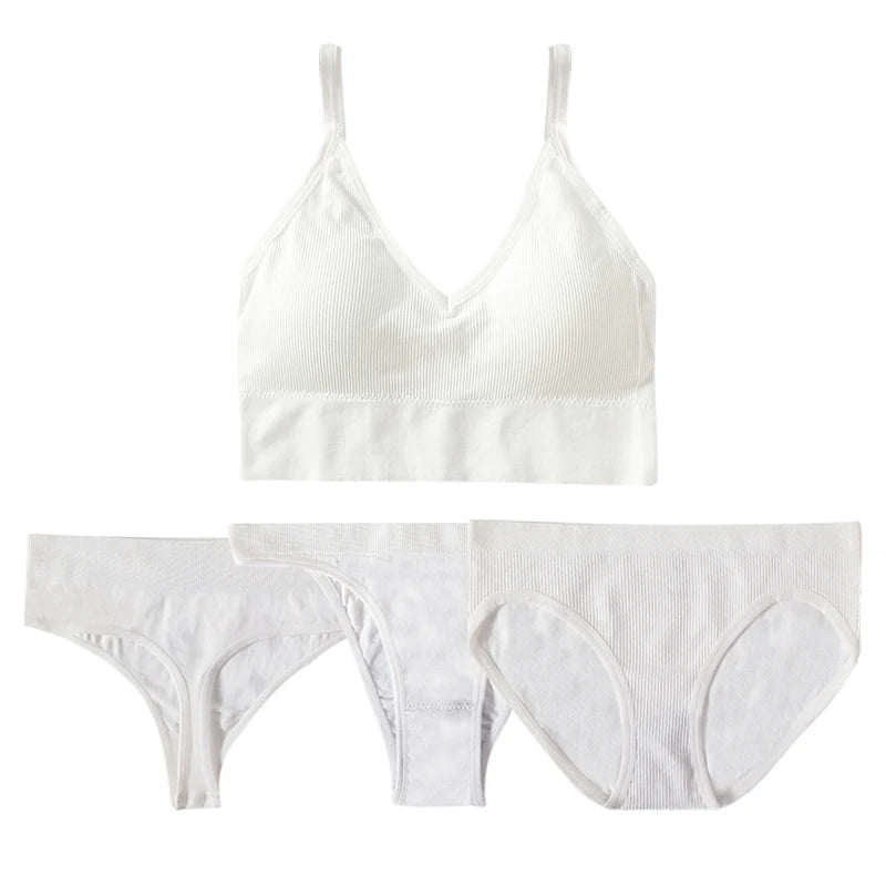 4pcs/set Women Underwear Set Active Wear Bra Top Female U Back Sports Bra And Panties Set G-String Thongs Sexy Lingerie