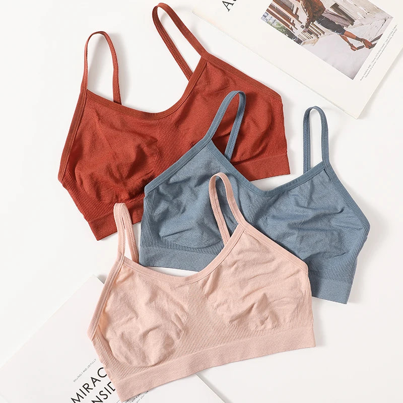 Women's Wireless Bra Sports Tube Top Ribbed Ruched Camisole Bralette With/Without Pads Underwear Sexy Lingerie M-L Intimates