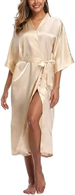 Hiloc Solid Color Sleepwear Robe Lace Up Peignoirs For Women Pajama Flare Sleeves Bathrobes Female Nightwear Elegant Loungewe