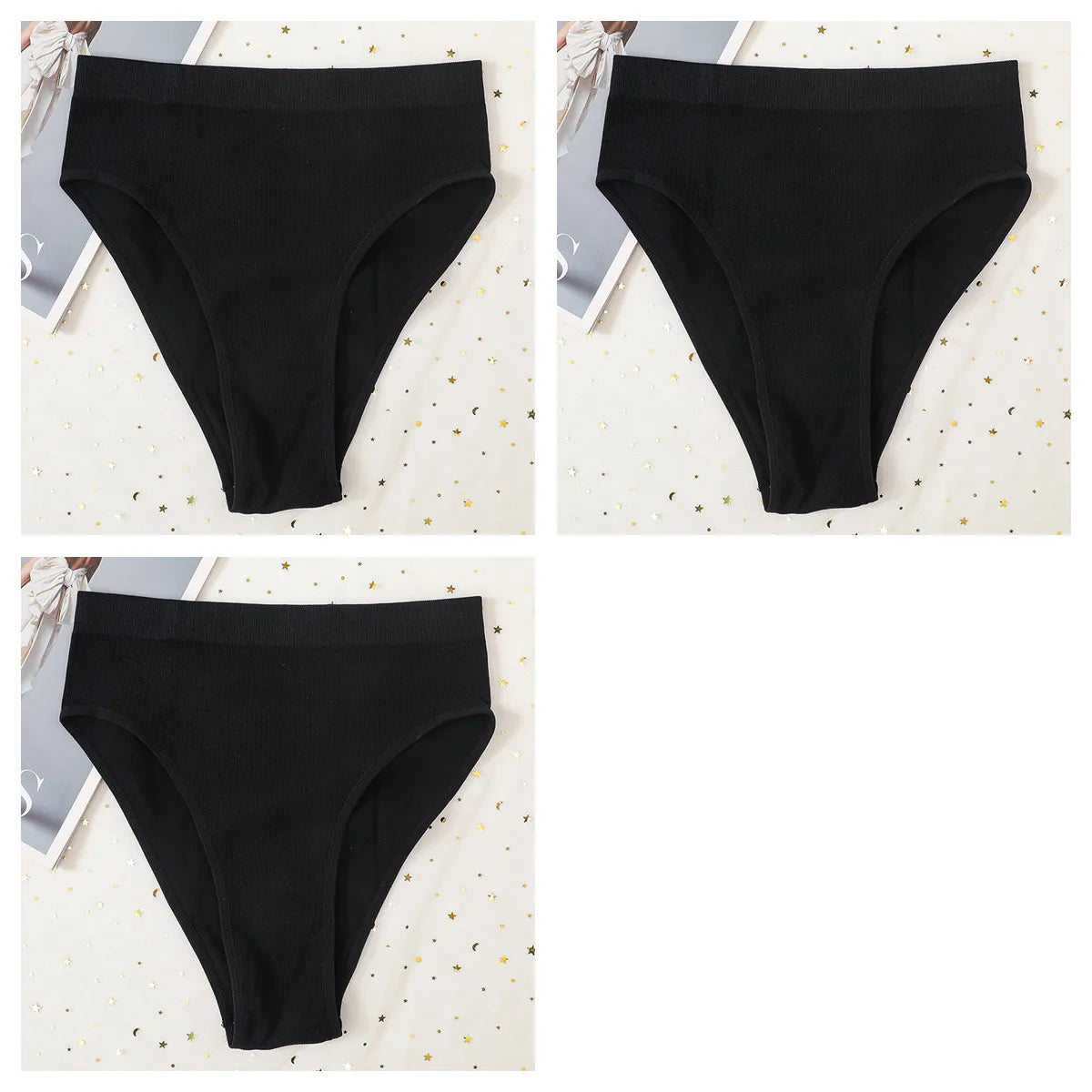 3Pcs/Set Seamless Panties Women High Waist Briefs High Cut Sports Bottom Underwear Female Stretch Rib Underpants Sexy Lingerie