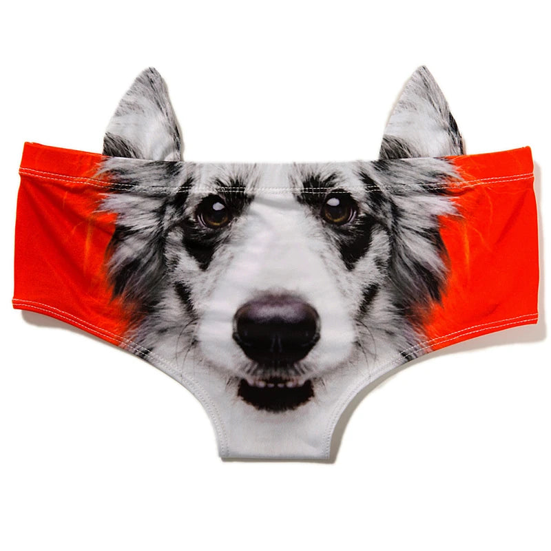 Cute Cat Pet Print 3D Stereo Ears Panties Comfortable Ice Silk Women Underwear Sexy Low-Waist Thong Hip-Lifting Female Briefs