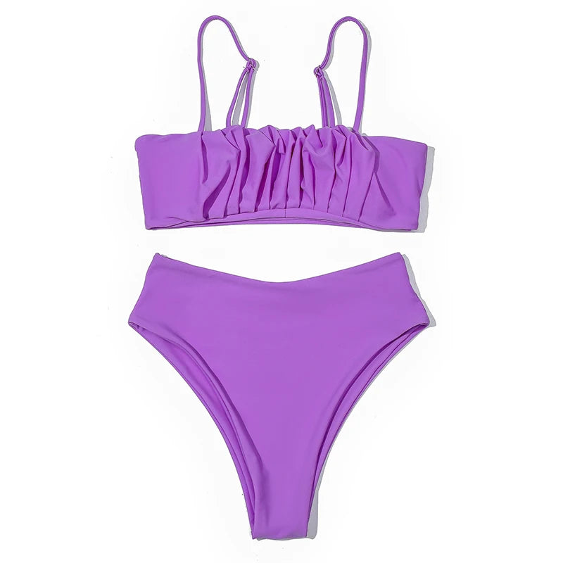 ZTVitality Folds Green Bikinis 2025 New Arrival Sexy Bikini Push Up Straps Padded Bra High Waist Swimsuit Female Swimwear Women