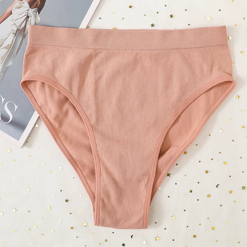 3Pcs/Set Seamless Panties Women High Waist Briefs High Cut Sports Bottom Underwear Female Stretch Rib Underpants Sexy Lingerie