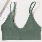 Women Ribbed V-Neck Wireless Bra Solid Color Knit Bralette Stretch Thin Straps Liner-Free No Chest Pads Lingerie Daily Intimates