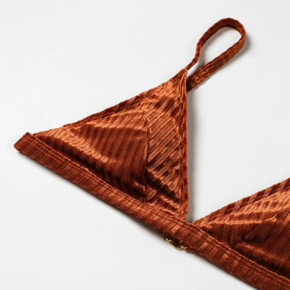 ZTVitality Sexy Push Up Bikini 2025 Hot Sale Straps Padded Bra Pit Strip Velvet Swimsuit Female High Leg Swimwear Women Biquini