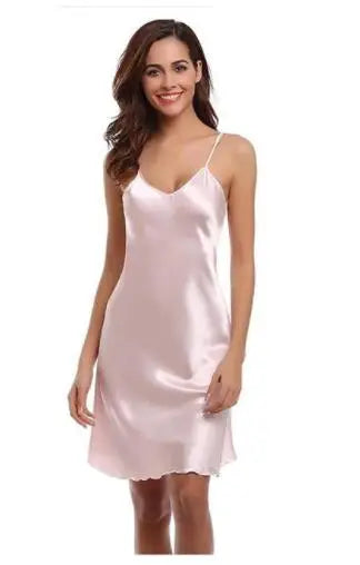 Oversize 3XL 4XL Female Satin Nightgown Lady Sexy Spaghetti Strap Night Dress Women Nighties Sleeveless Sleepwear Nightwear