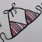 2025 Sexy Long Sleeve Striped Bikini Women Brazilian Swimwear Female Swimsuit 3 Pieces Bikini Set Halter Micro Bathing Suit Swim