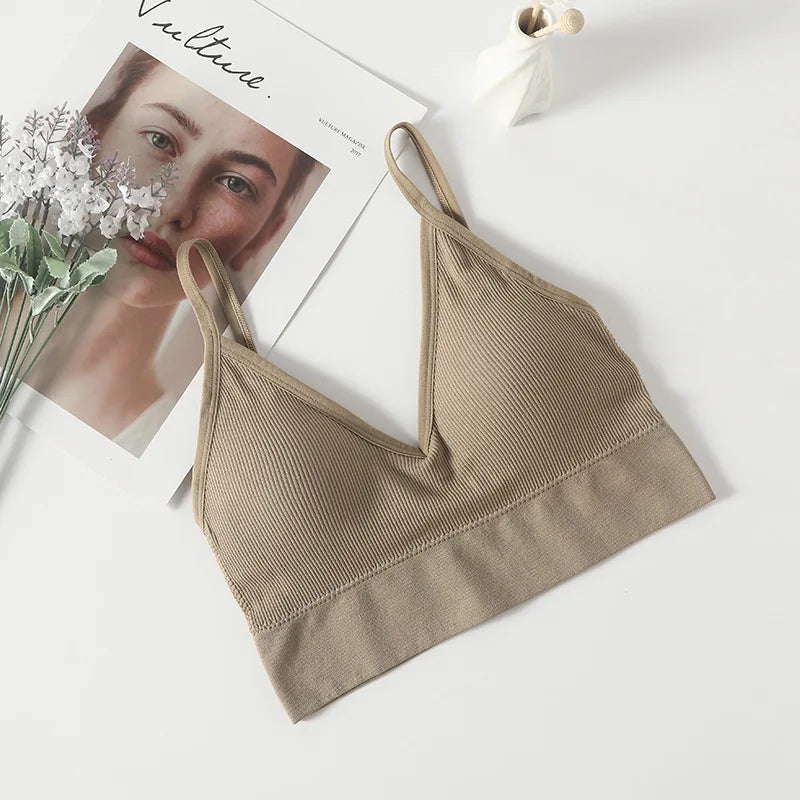 Crop Tops Women's Underwear Sexy Low Back Bralette Camis Non adjustable shoulder straps Bra Bandeau With breast pads Tank Vest