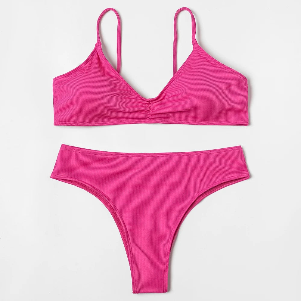 ZTVitality Ribbed Sexy Bikini Set 2023 New Arrival Padded Bra Push Up Swimsuit Women Brazilian Summer Beachwear Solid Swimwear