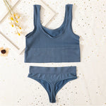 Seamless Women Lingerie Set Rib Bralette Sports Crop Top High Waist Briefs Panties Light Support Bra Sexy Underwear Set