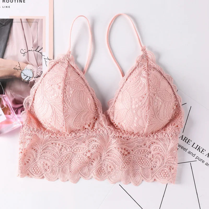 Floral Lace Bras Women Sexy Lingerie V-Neck Bralette Female Wire Free Underwear Beauty Back Push-Up Bra Brassiere