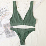 Women Seamless Bra And Panties Set Sexy Ribbed Bra Top Low Waist Thongs Wire-free Brassiere No Pads Comfort Intimates M-XL
