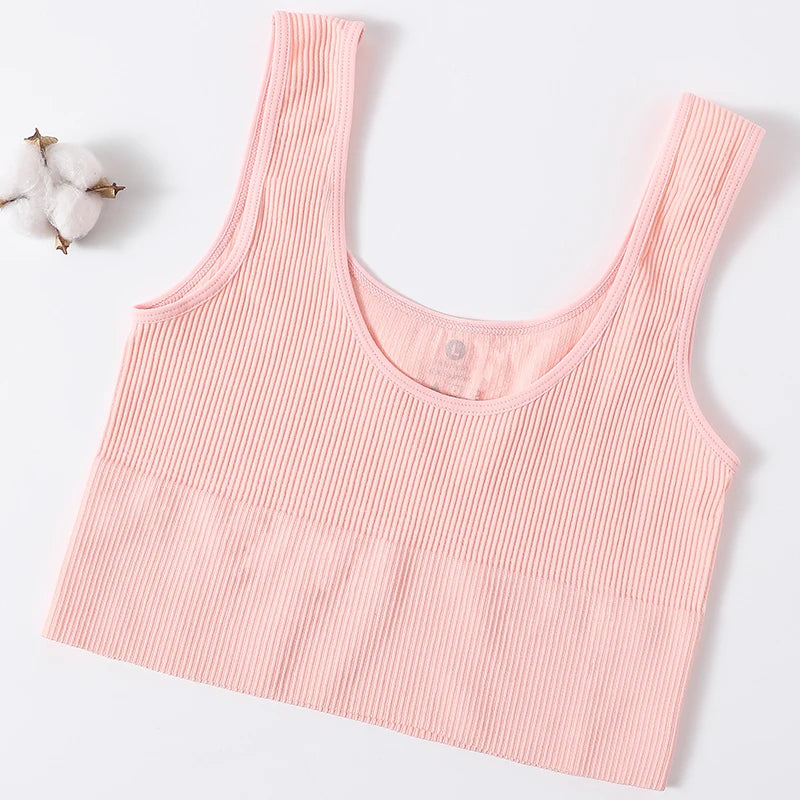 Women Crop Top Seamless Underwear Ribbed Bralette O Neck Bra Tops Female Bra Crop Top Fashion Tanks Top Streetwear Camisole