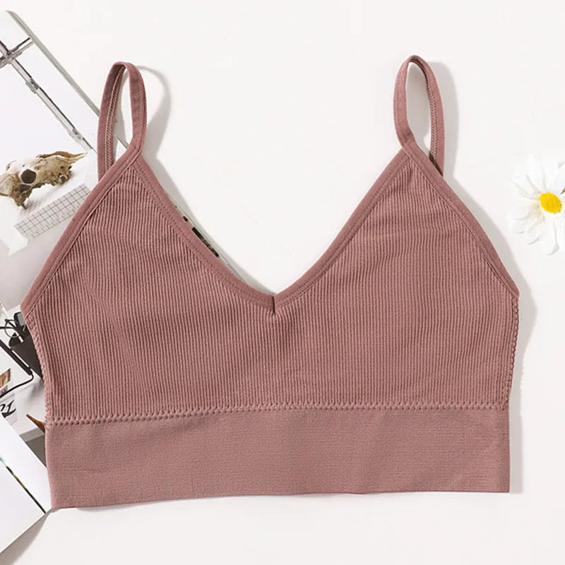 Seamless Bras For Women U-Back Sports Crop Top Sexy Lingerie Non-wire Thin Strap Ribbed No Pads Underwear V Neck Intimates M-XL
