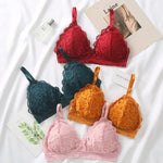 Women Lace Bralette Wirefree Sexy Lingerie Female Solid Color Brassiere Wireless Underwear V-Neck Push Up Bras For Women