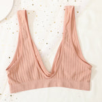 Women Seamless Bra And Panties Set Sexy Ribbed Bra Top Low Waist Thongs Wire-free Brassiere No Pads Comfort Intimates M-XL