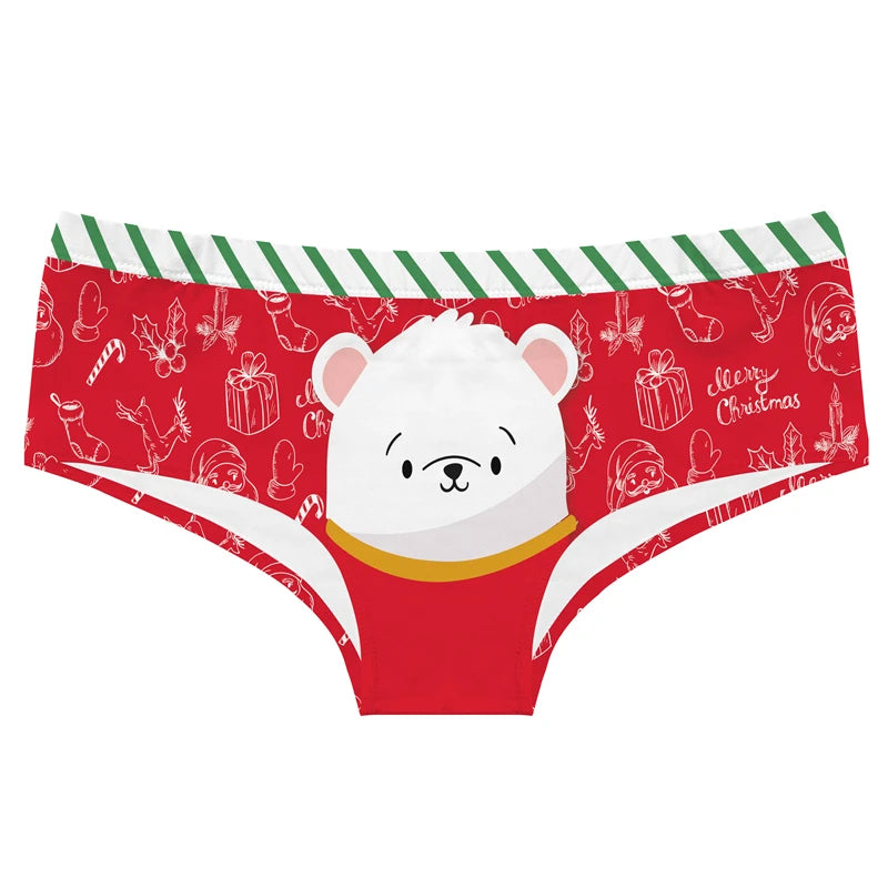 Women's Cute Cartoon Christmas Print Panties Comfortable Low Waist Lady Lingerie Sexy Butt Wrap Female Briefs Seamless Knickers