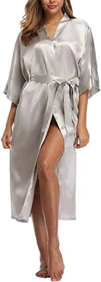 Sexy women extra long bathrobe Silky Satin robe Charming Women's Lengthened Casual Bathrobe Long Sleeved Robe Homewear