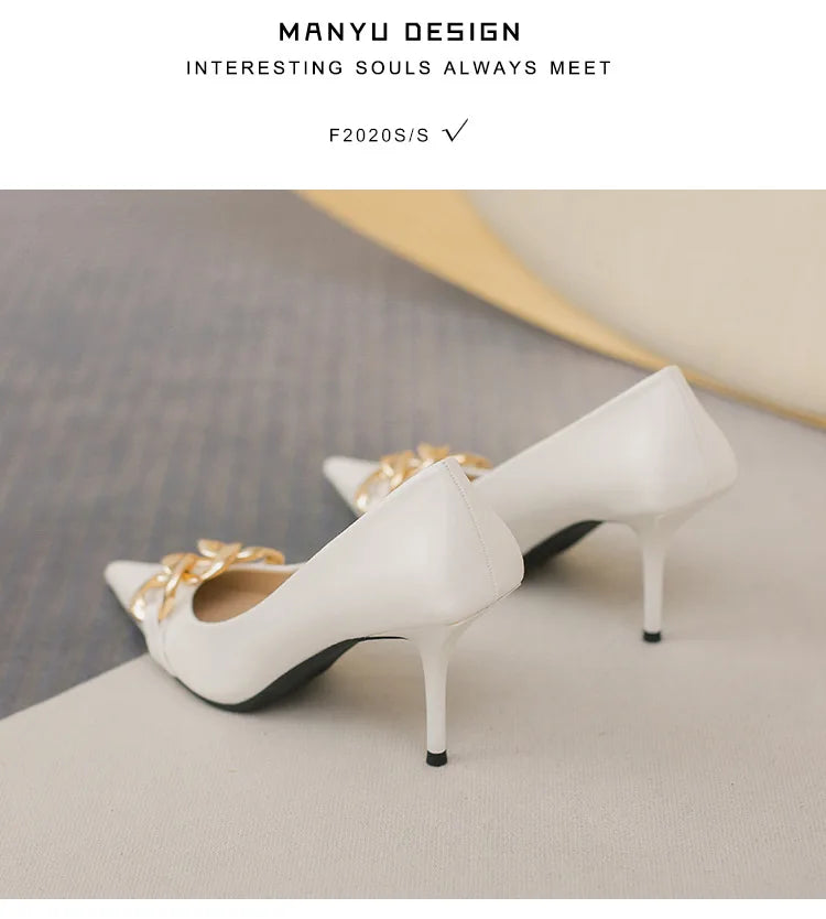 Women Pumps Luxury Female High Heels Metal Pointed Toe Professional Dress Party Ladies Office Shoe 2021Summer Fashion Large Size