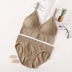 Women Bra Panties Set Seamless Bra Cropped Bralette Crop Top Low Back Brassieres Sexy Lingerie Push Up Bra Sexy Underwear Set