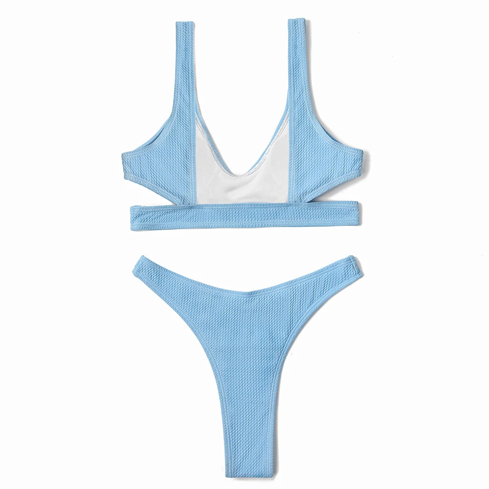 ZTVitality Solid Twill Bubble Sexy Bikini 2022 Hot Sale Padded Hollow Out High Leg Swimsuit Brazilian Beachwear Swimwear Women