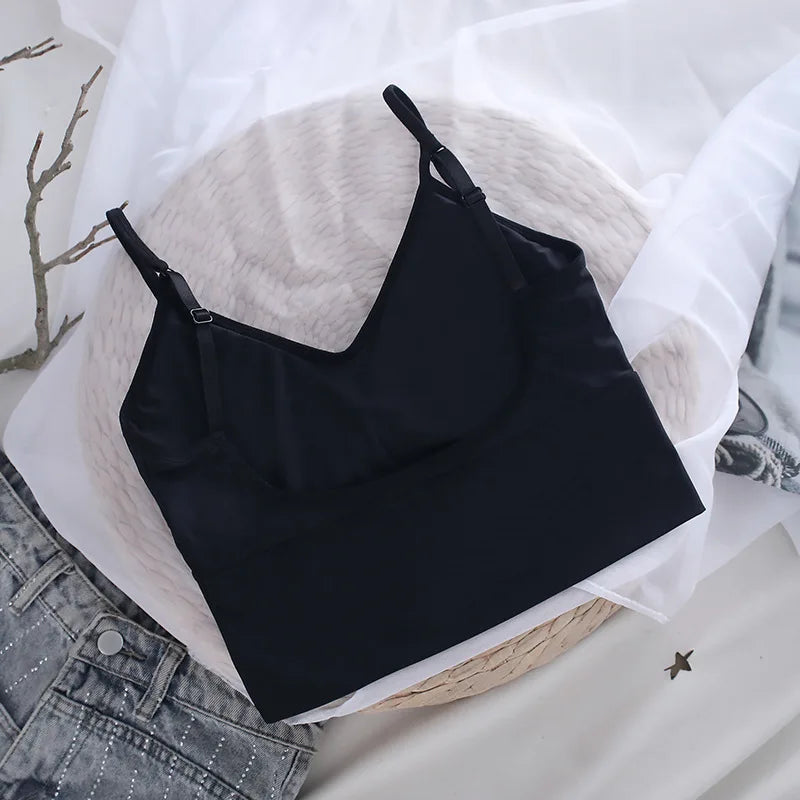 Women Crop Top Bandeau Bra Tube Top Female Cropped Sexy Seamless Underwear Lingerie Streetwear Low Back Bralette Removable Pads