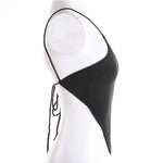Summer Ladies Sexy Backless Chest Wrap Women Solid Color Hanging Neck Lace-Up Sleeveless Knitted Camisole Irregular Hem Top
