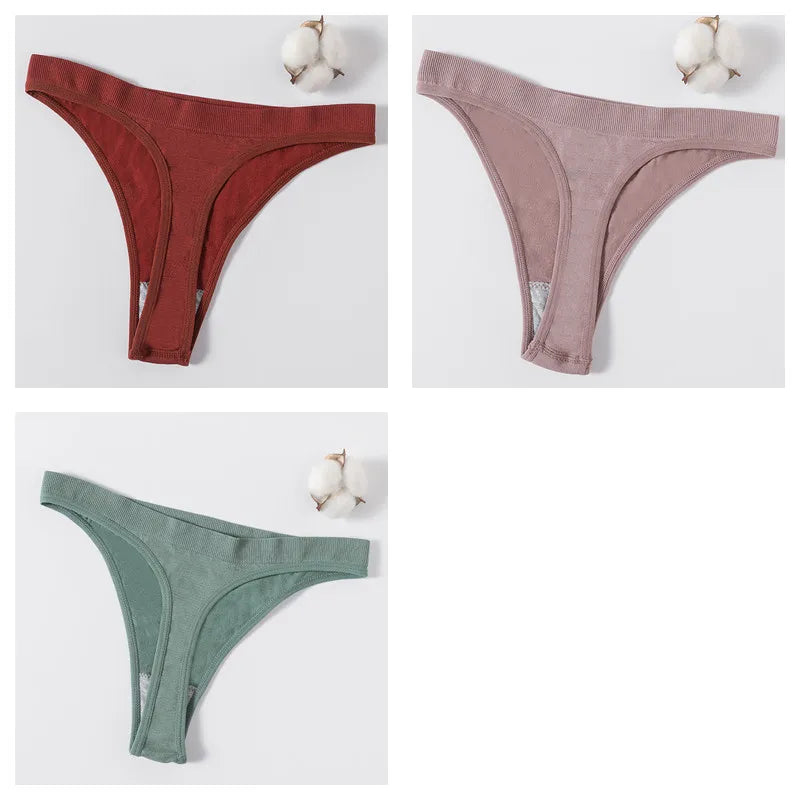 3Pcs/Set Women Brazilian Panties Low-Rise Thong Comfort T-back Underwear Sexy Lingerie High-Stretch G-string Multi Color M-XL
