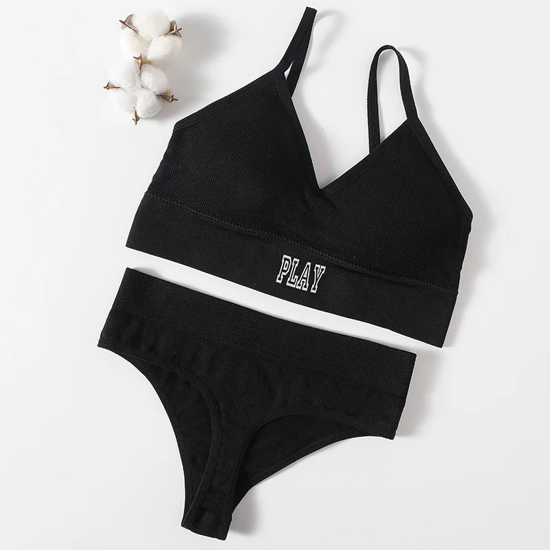 Women Seamless Bra And Panties Set High Rise Thongs Non-wire Sports Bra Comfy Brassiere Female Underwear Sexy Lingerie Set