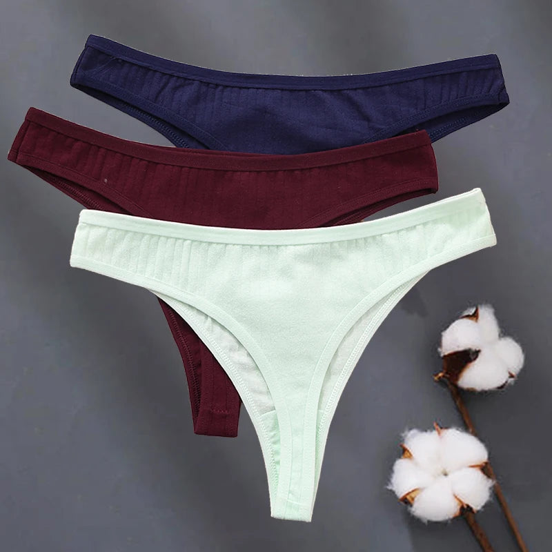 3Pcs/Set Women Cotton G-String Panties Female Low Rise Thongs Ladies Sexy Bikini 7 Solid Color Girl Soft M-XL Intimates Lingerie