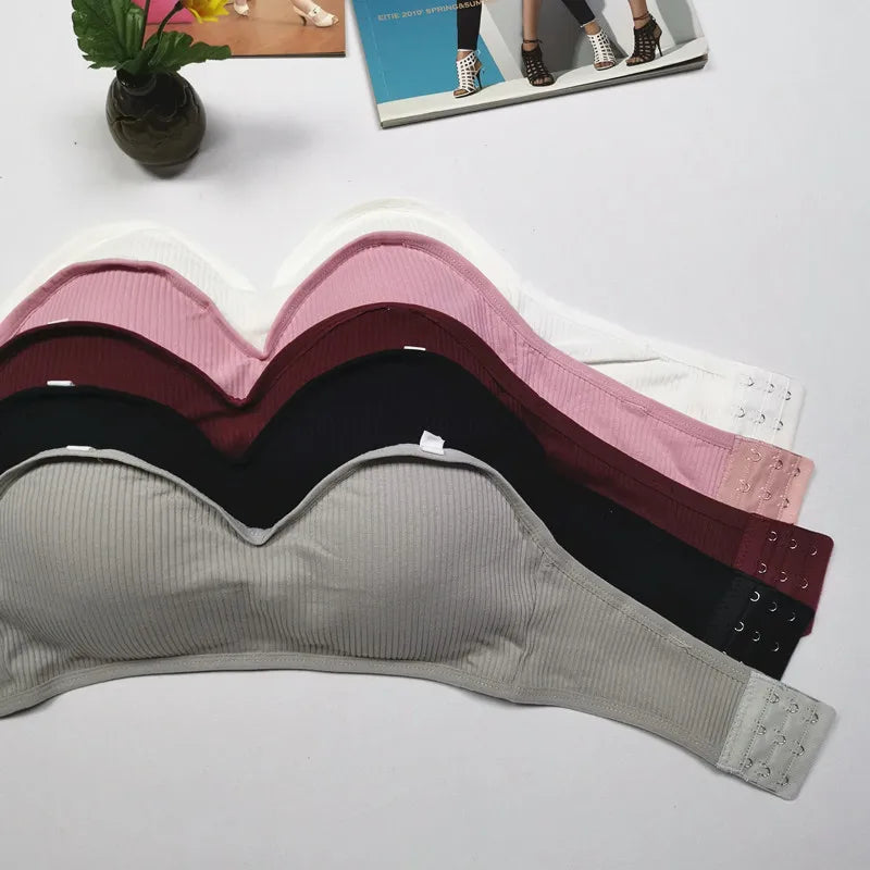 Strapless Bra Tube Top Women Crop Top Non-wire Invisible Bra 3/4 Cup Underwear Sexy Lingerie Cotton Bandeau Bra Removable Pads
