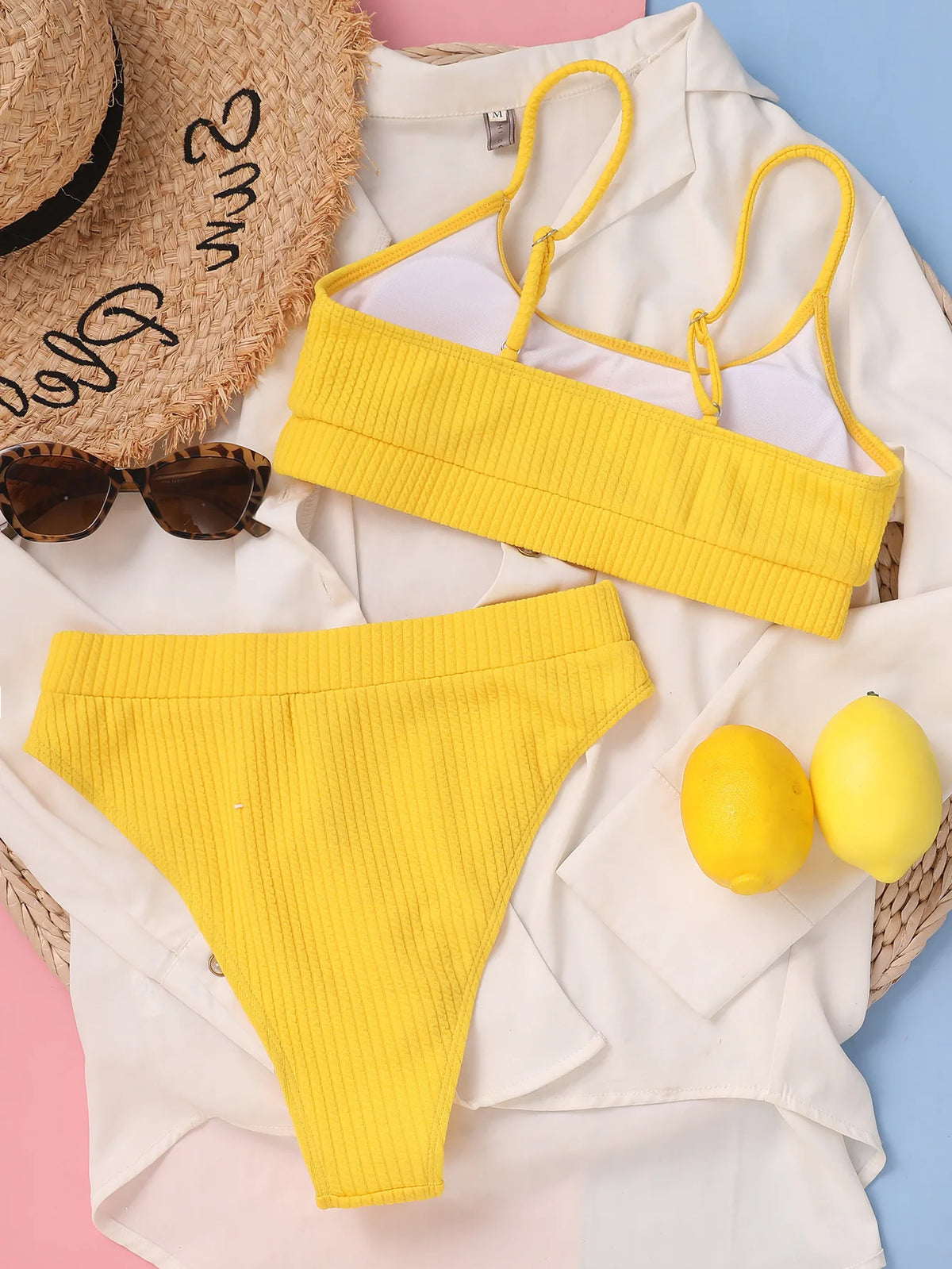 Sexy Solid Yellow Bikini 2026 Mujer High Cut Pleate Women's Swimsuit Separate Beach Bathing Suit High Waist Swimwear Biquini New