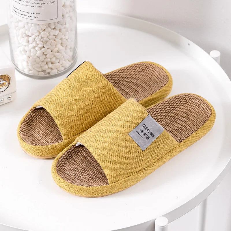 Breathable Flax Slippers Women Men Indoor Mute Slipper Anti-slip Lovers House Floor Shoes SoftLadies Summer Home Slides