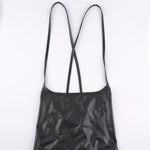 Women Sexy Suspender Mid-length Bodycon Dress Fashion Solid Color Leather Bandage Backless Skinny Split Dress For Female Mujer