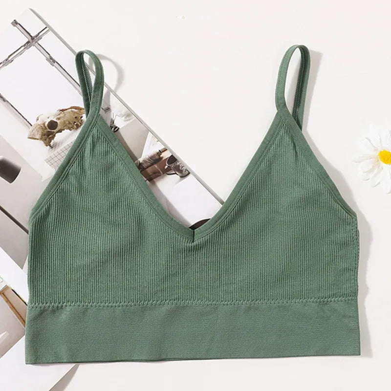 Seamless Bras For Women U-Back Sports Crop Top Sexy Lingerie Non-wire Thin Strap Ribbed No Pads Underwear V Neck Intimates M-XL