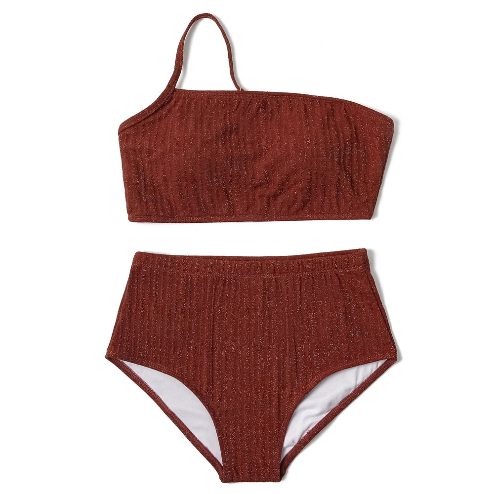 ZTVitality Ribbed Shiny One Shoulder Sexy Bikini 20225 New Arrival Padded Bra High Waist Swimsuit Beachwear Solid Swimwear Women