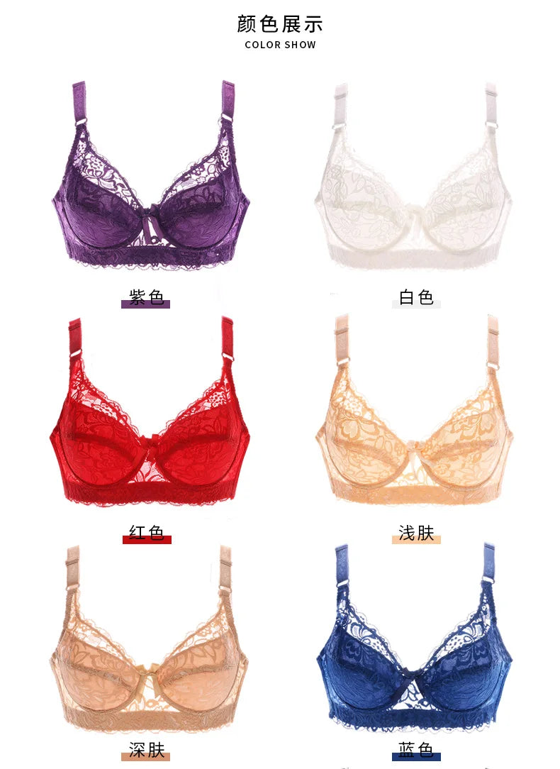 C D E Big Size 2024 Women Bra Bralette Ultrathin Pure Cotton Brassiere Hollow out Underwear Sexy Lace Plus Size 34-46 B C D Cups