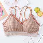 Gingham Lace Cross-Back Bralette Wireless Wrap Bra Sexy Lingerie Stretchy Beauty Cross Back Underwear Plaid Lace Trim Tube Bra