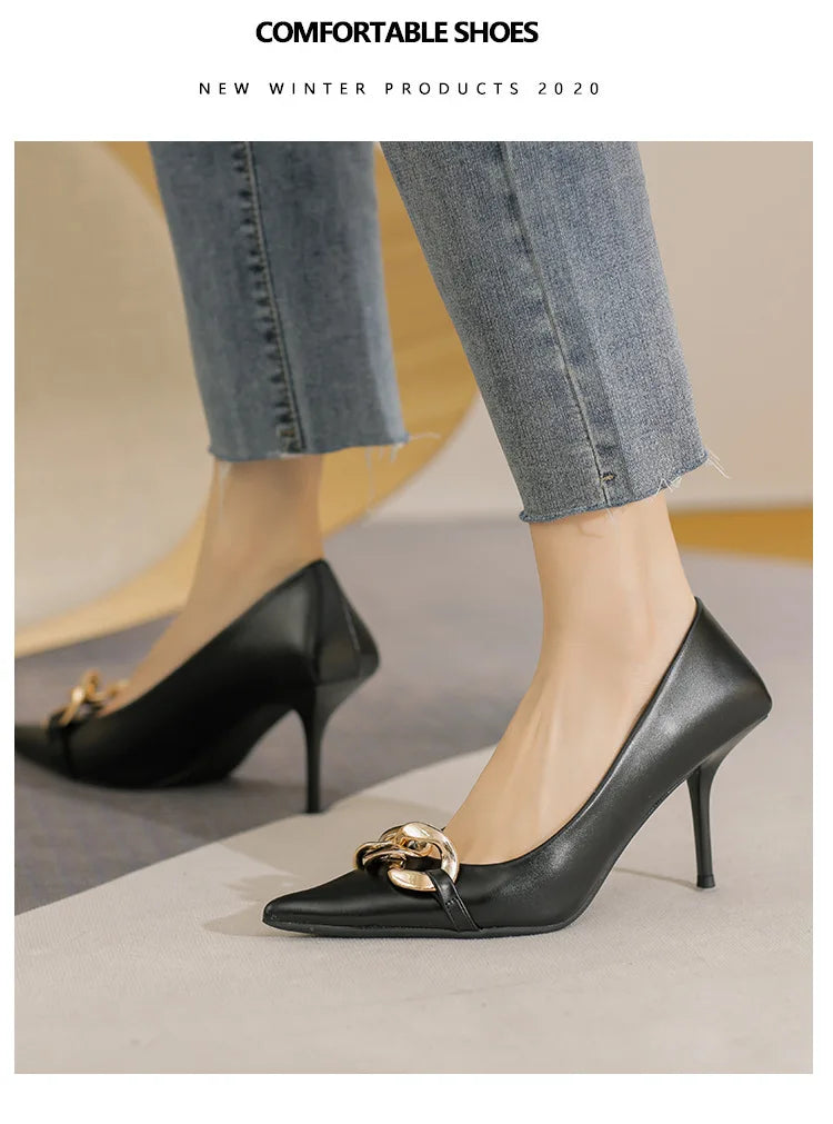 Women Pumps Luxury Female High Heels Metal Pointed Toe Professional Dress Party Ladies Office Shoe 2021Summer Fashion Large Size