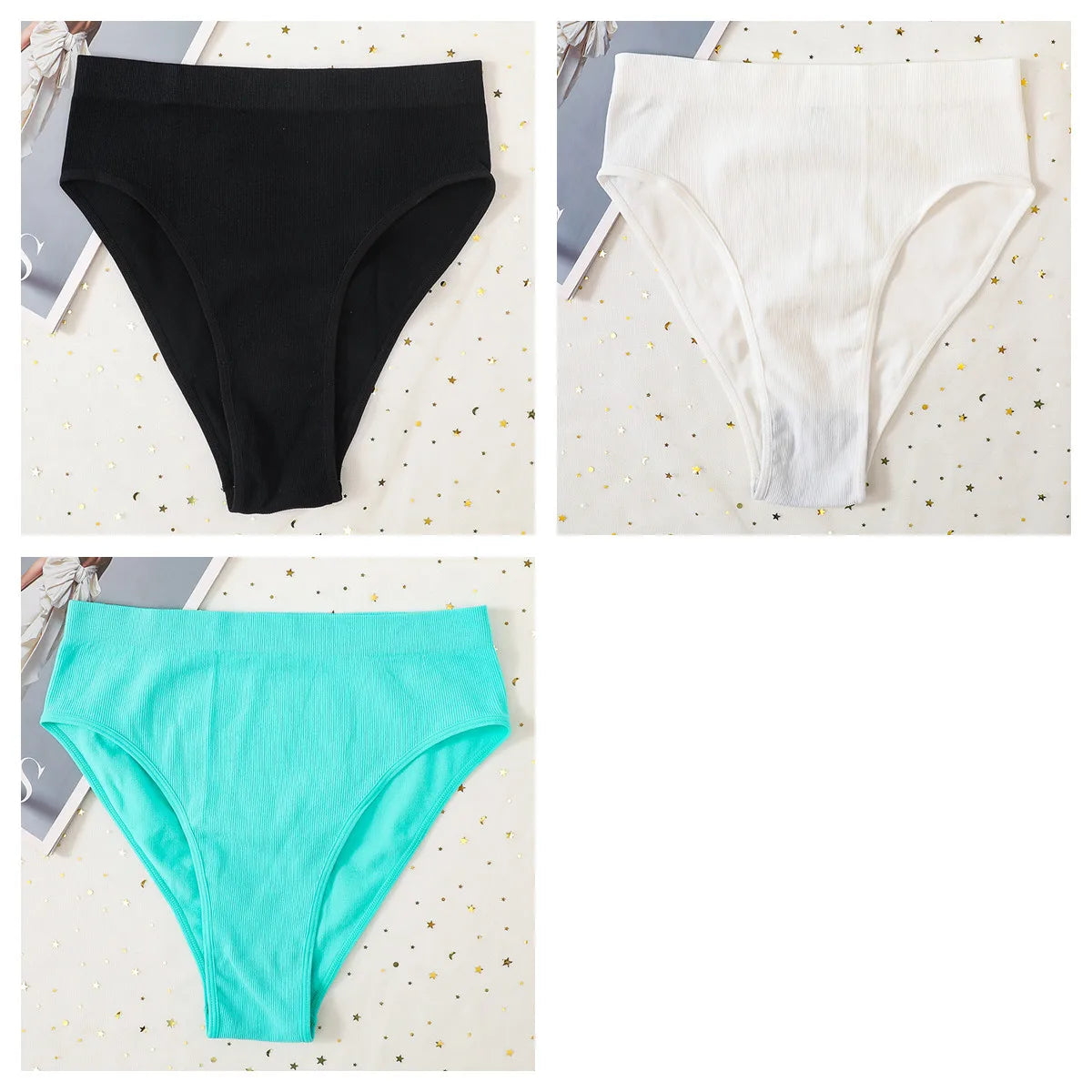 3Pcs/Set Seamless Panties Women High Waist Briefs High Cut Sports Bottom Underwear Female Stretch Rib Underpants Sexy Lingerie