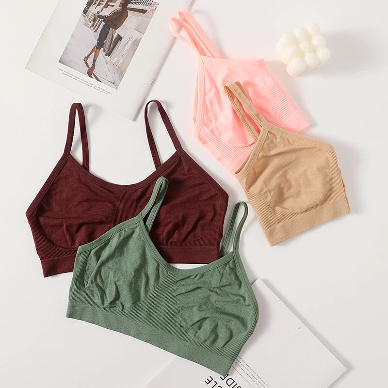 Women's Wireless Bra Sports Tube Top Ribbed Ruched Camisole Bralette With/Without Pads Underwear Sexy Lingerie M-L Intimates