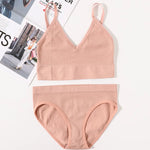 Women Seamless Bra And Panties Set U Back Bra Crop Top Sexy Lingerie Set No Pads Brassiere Low Rise Briefs Ladies Underwear Set