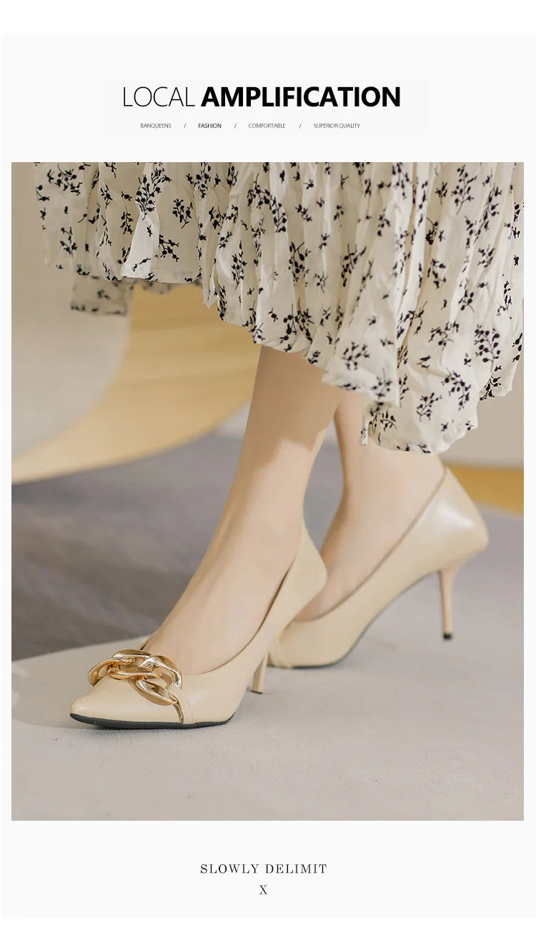 Women Pumps Luxury Female High Heels Metal Pointed Toe Professional Dress Party Ladies Office Shoe 2021Summer Fashion Large Size