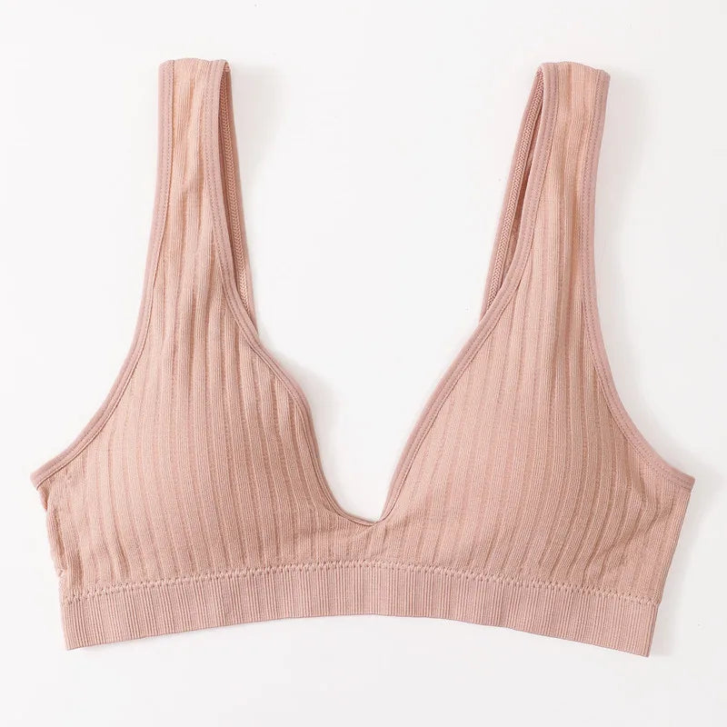 Women Deep V Ribbed Bralette Push-Up Bras Sports Seamless Bra Padded & Unlined Underwear Two Versions Top Sexy Lingerie S-XL