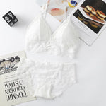 Women Lace Bra And Briefs Set Backless Bralette Solid Color Underwear Wireless Lace Bra Top Sexy Lingerie Set Female Intimates